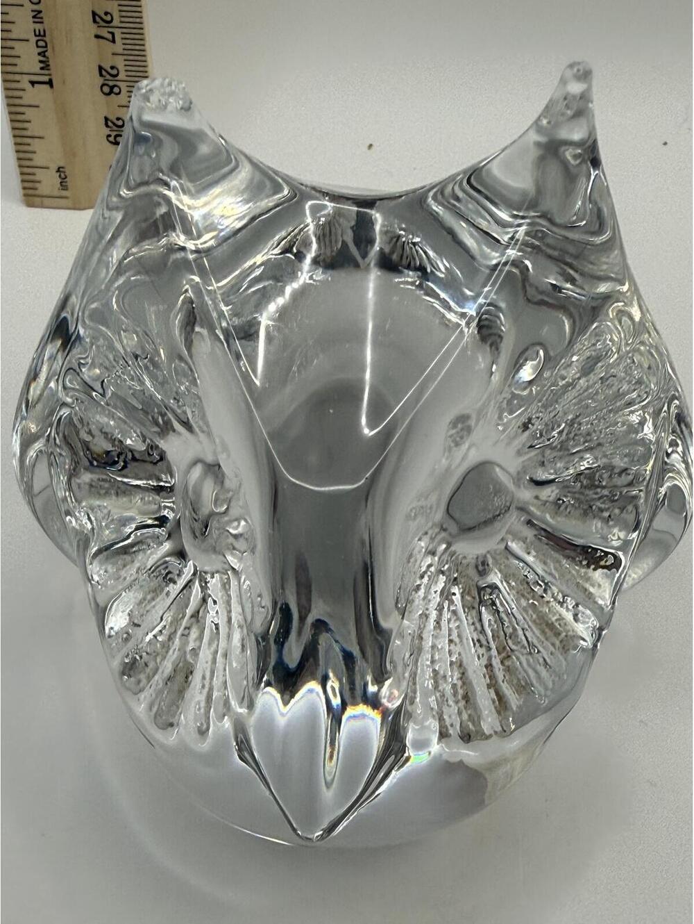 Daum France Crystal Owl Vase Signed Frosted Art Glass Sculpture UV Reactive